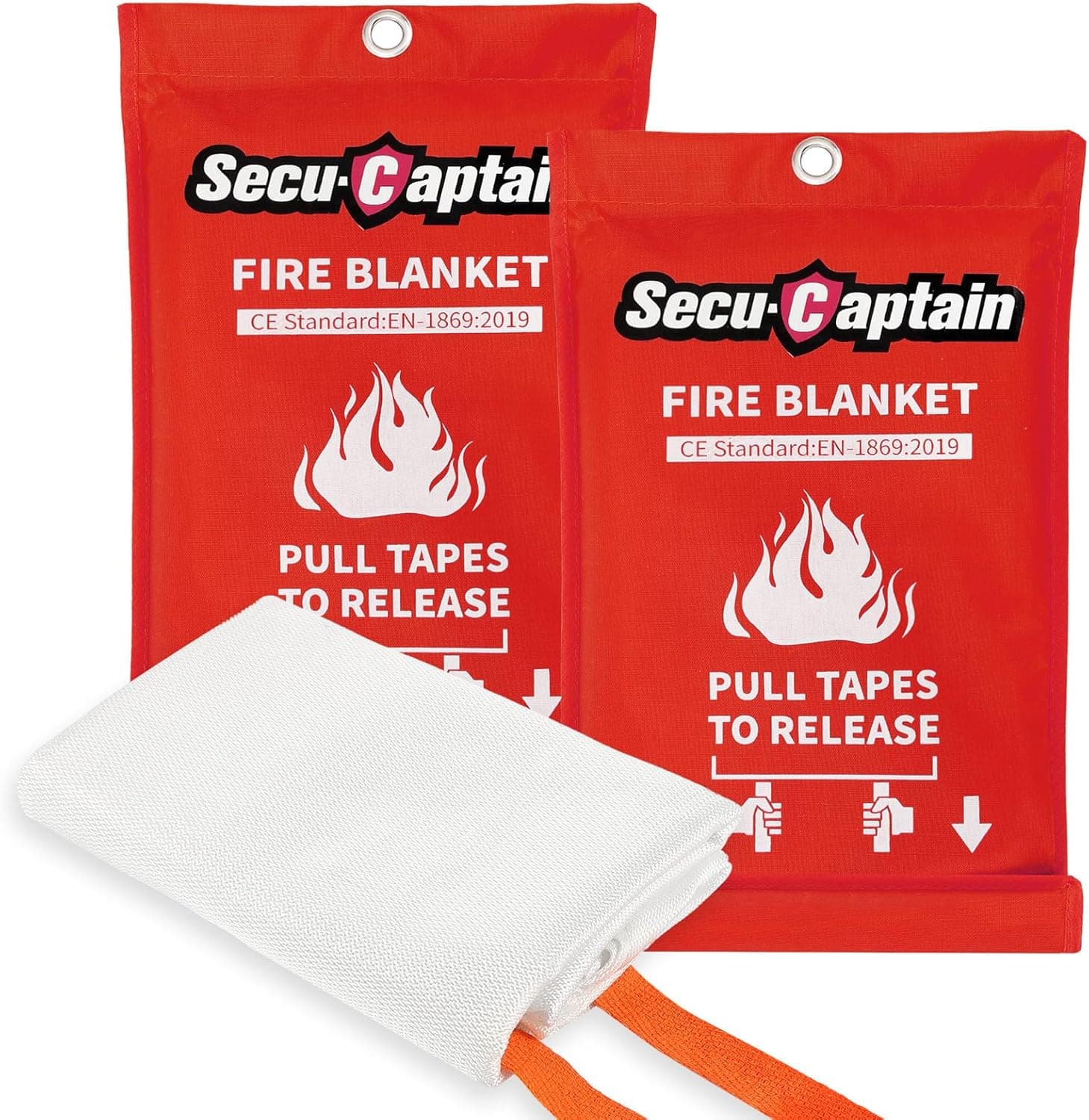 SecuCaptain Emergency Fire Blanket for Home and Kitchen - 2 Pack 40"x40" Flame Suppression Fiberglass Fire